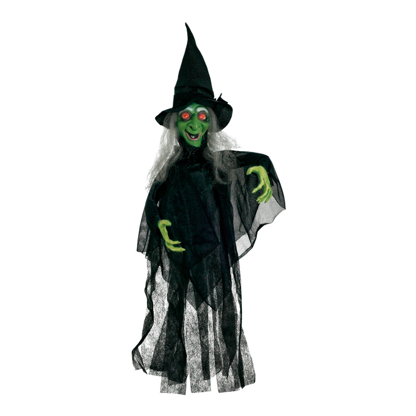Witch, 65x15cm, arms are moving, speaks+laughs, eyes blink red, 3x AA batteries (not incl.)
