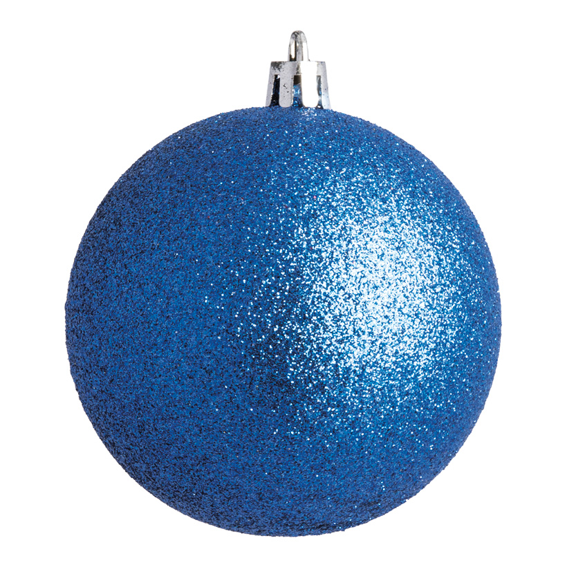 Boule de Noël, bleu, Ø 8cm avec gitter, en plastique, 6 pièces / blister