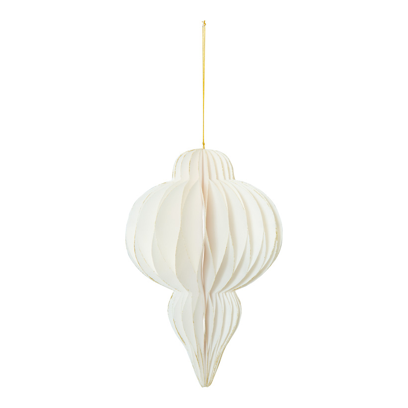 Ornament, 30cm tropfenförmig, faltbar, mit Hänger, aus Papier, mit goldenen Rändern, mit Magnetverschluss
