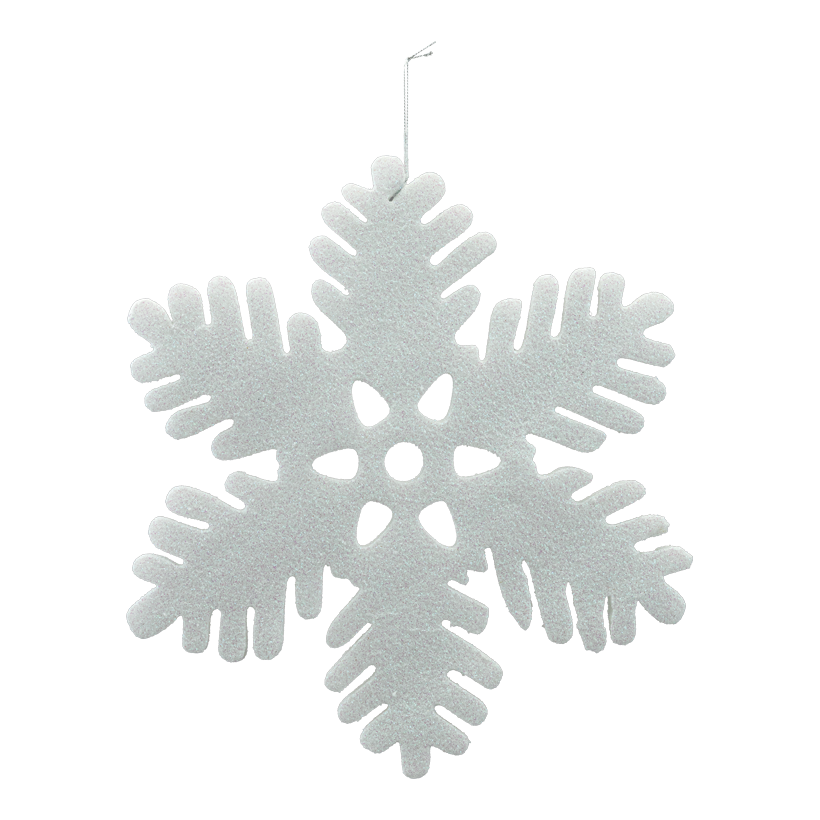 Snowflake, _ 36cm out of foam, glittering, with hanger