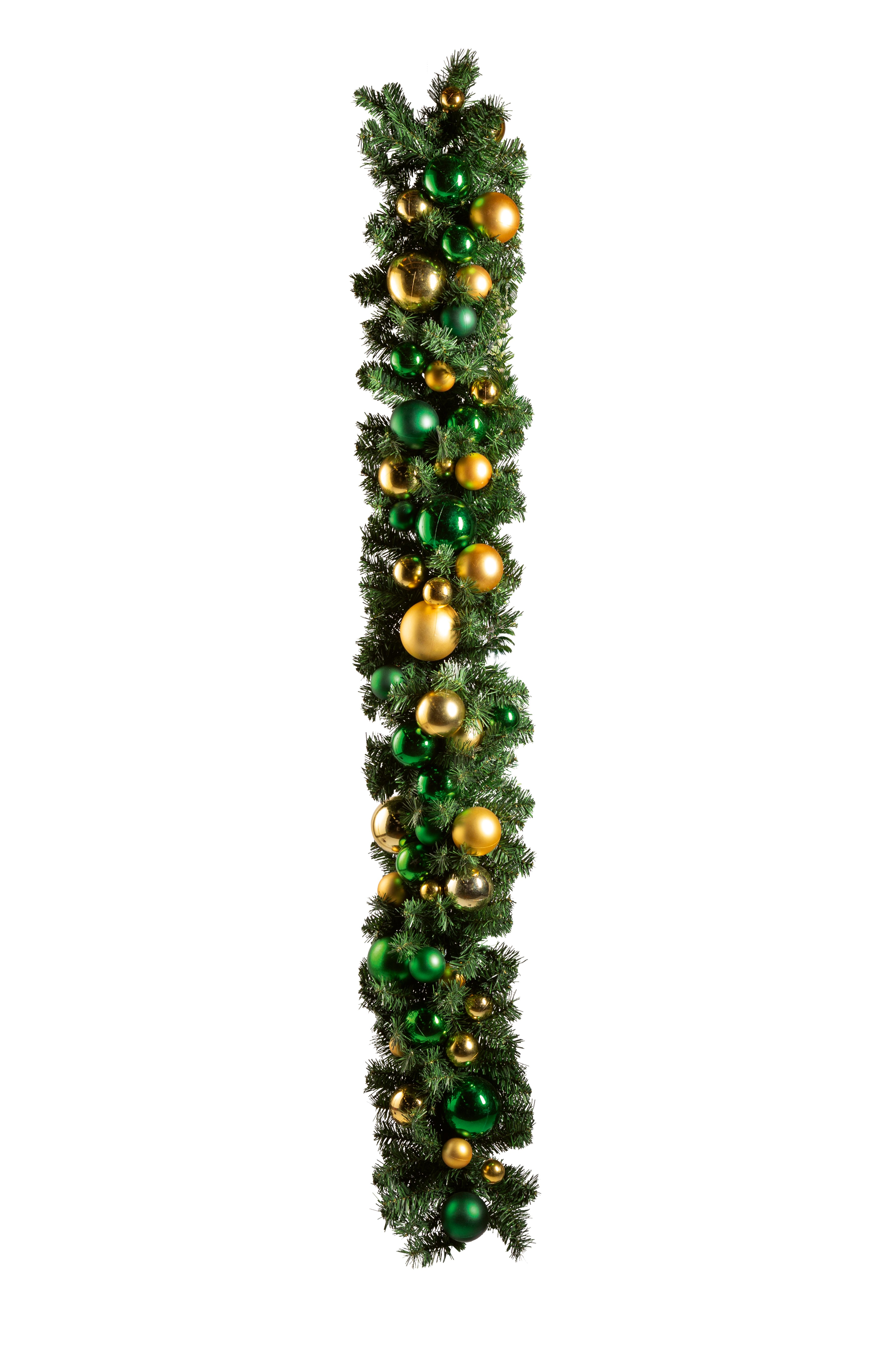 Noble fir garland, 180x30cm 200 tips, total 48 balls: 6x⌀ 10cm, 12x⌀ 8cm, 5x⌀ 7cm, 14x⌀ 6cm und 11x⌀ 5cm matt/shiny