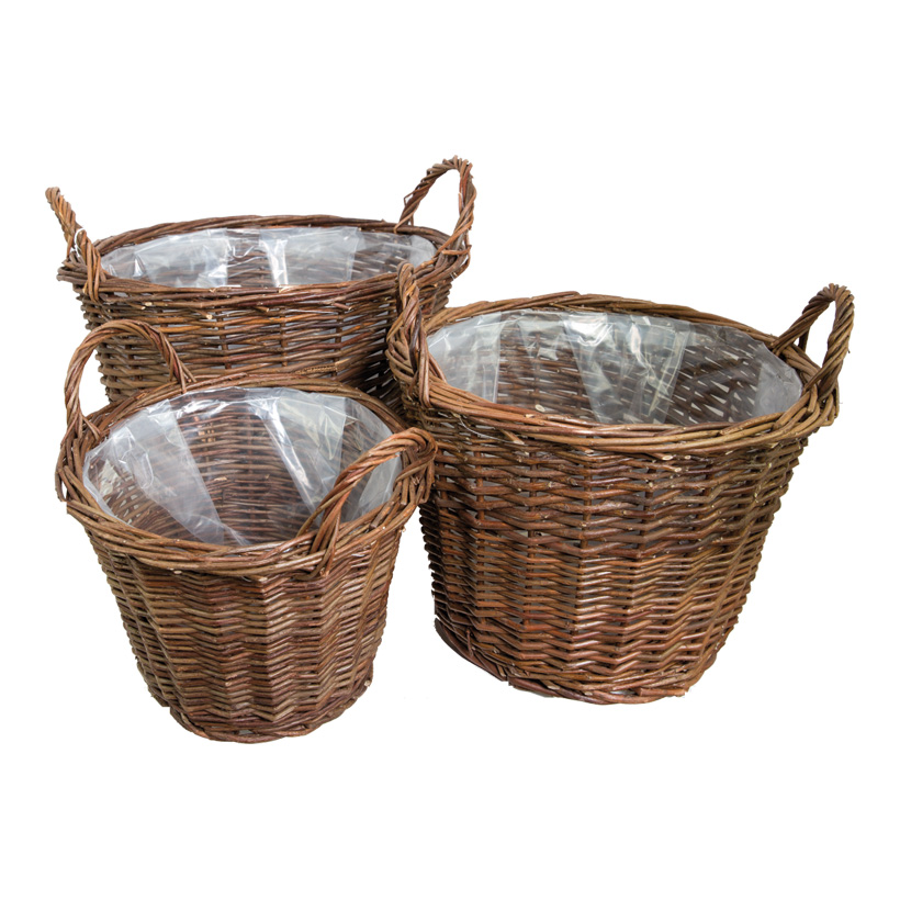 Baskets for plants, 20xØ27cm,24xØ34cm,28xØ38cm,, set of 3, with plastic liner