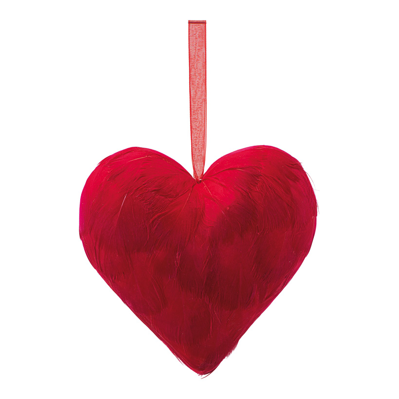 Heart with hanger, H: 15cm covered with feathers, made of hard foam