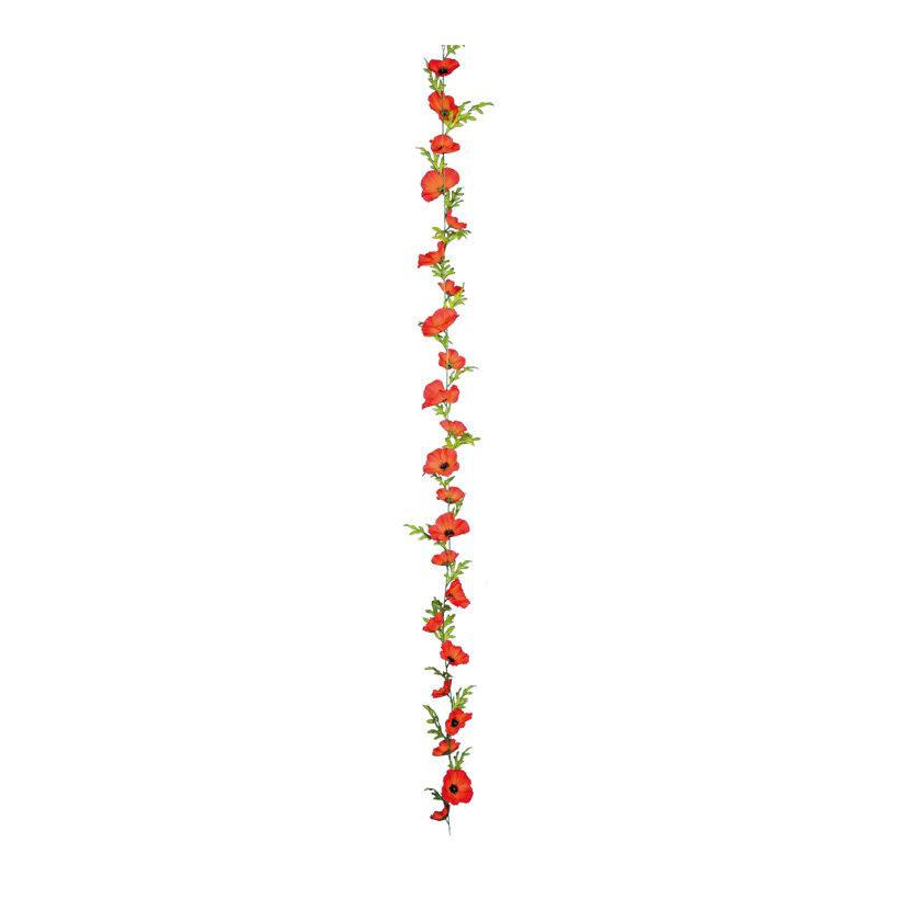 Mohnblütengirlande, 180cm mit 23 Blütenköpfen und  Blättern