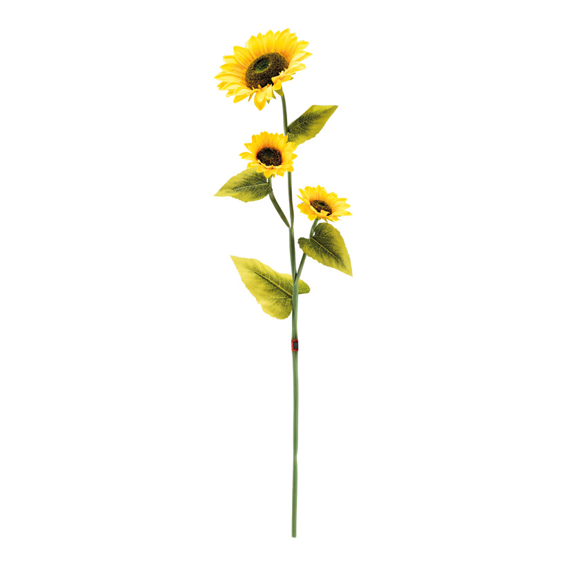 Tournesol, 125cm Blüte: Ø 26cm, Ø 18cm, Ø 16cm 3-fois, en plastique/soie synthétique, 4 feuilles