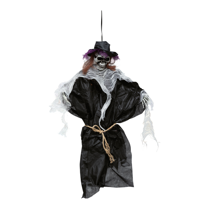 Scary figure skeleton, 90x75cm out of plastic/fabric, moveable arms, with hanger