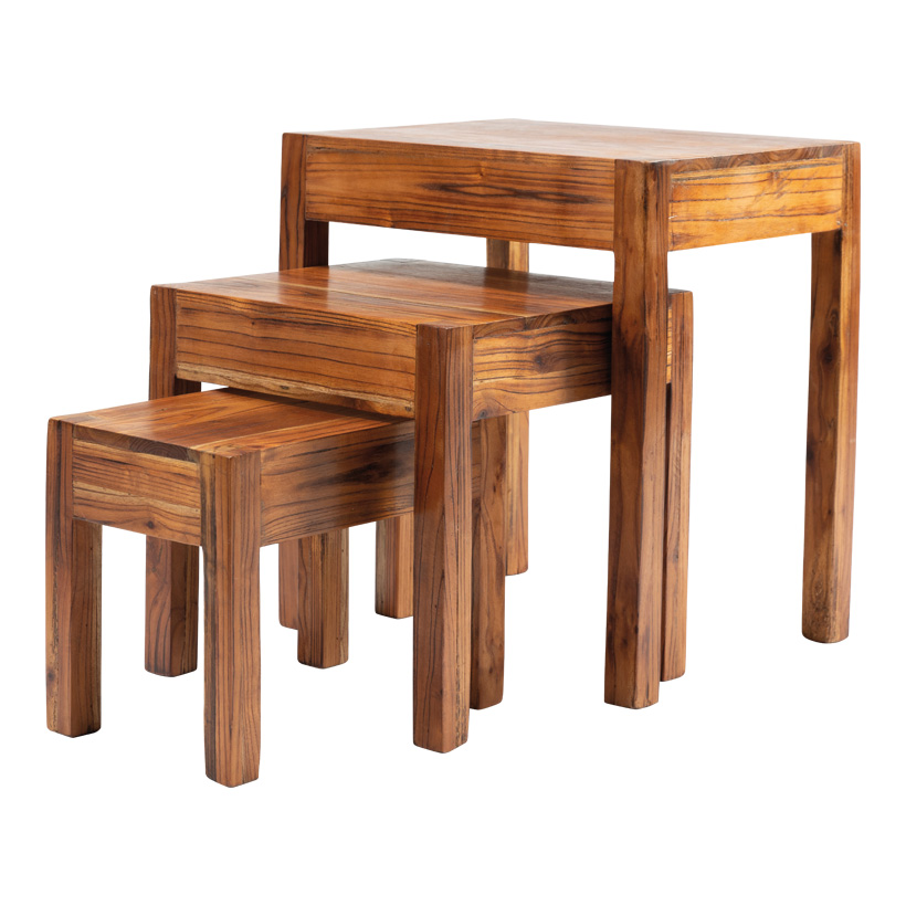 Holztische im Set, 45x35cm - Höhe 50cm, 37x35cm - Höhe 37cm und 34,5x23cm - Höhe 28cm 3-fach, aus Tannenholz