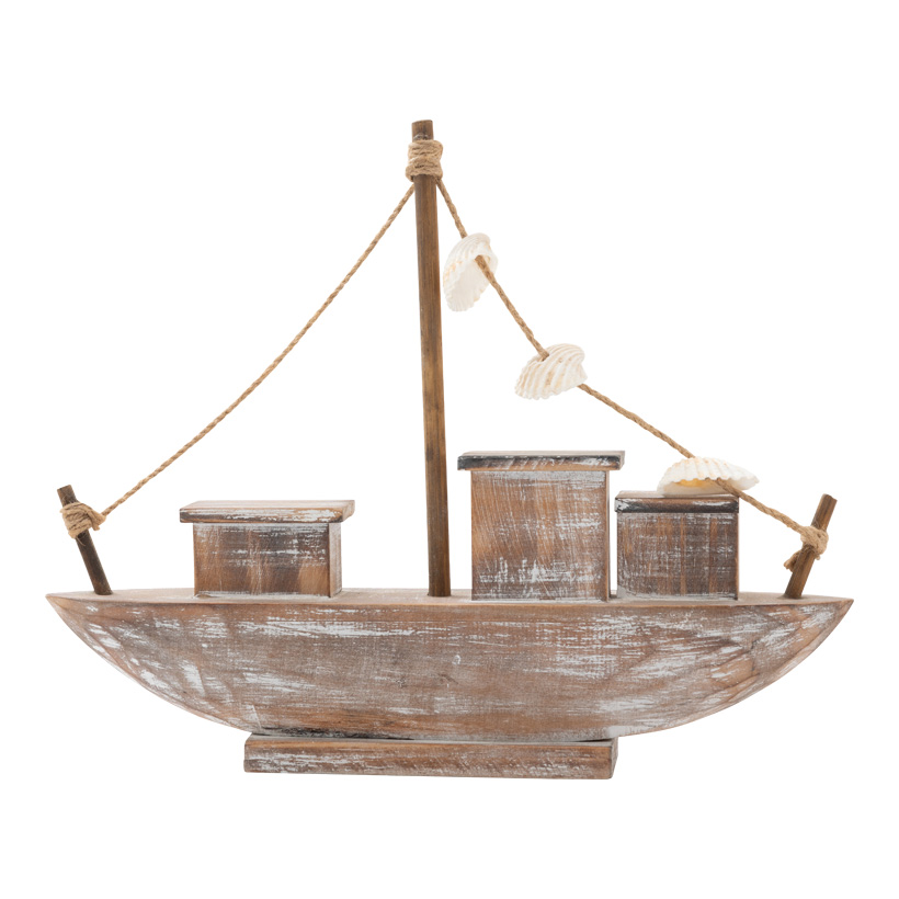 Bateau avec coquillages, 30x23x4,5cm en bois/corde