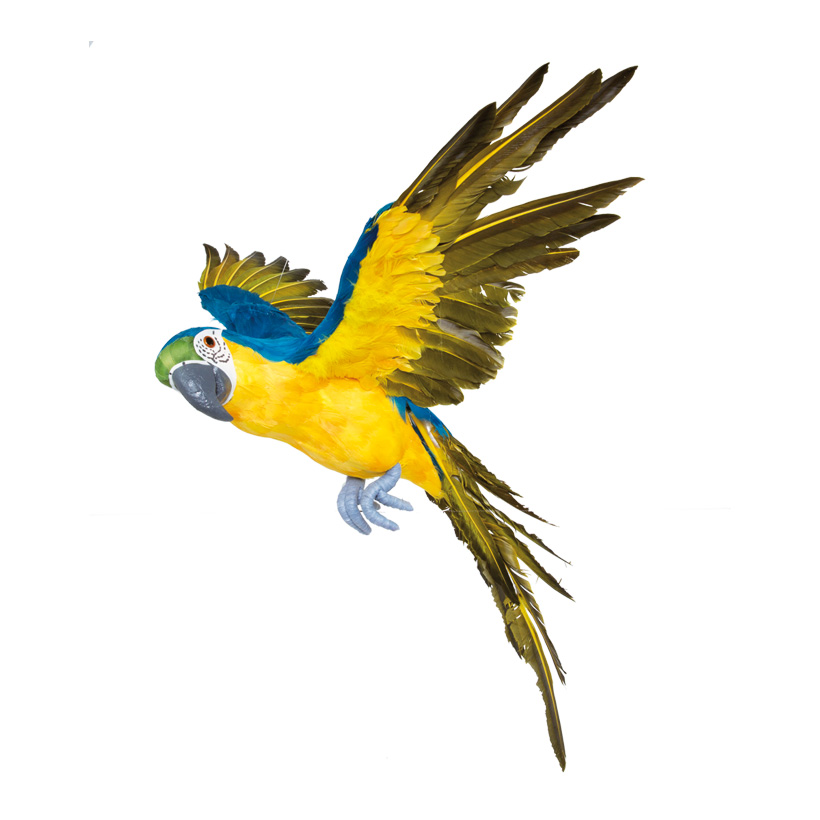 Papagei, fliegend, 73x76cm, Styropor mit Federn