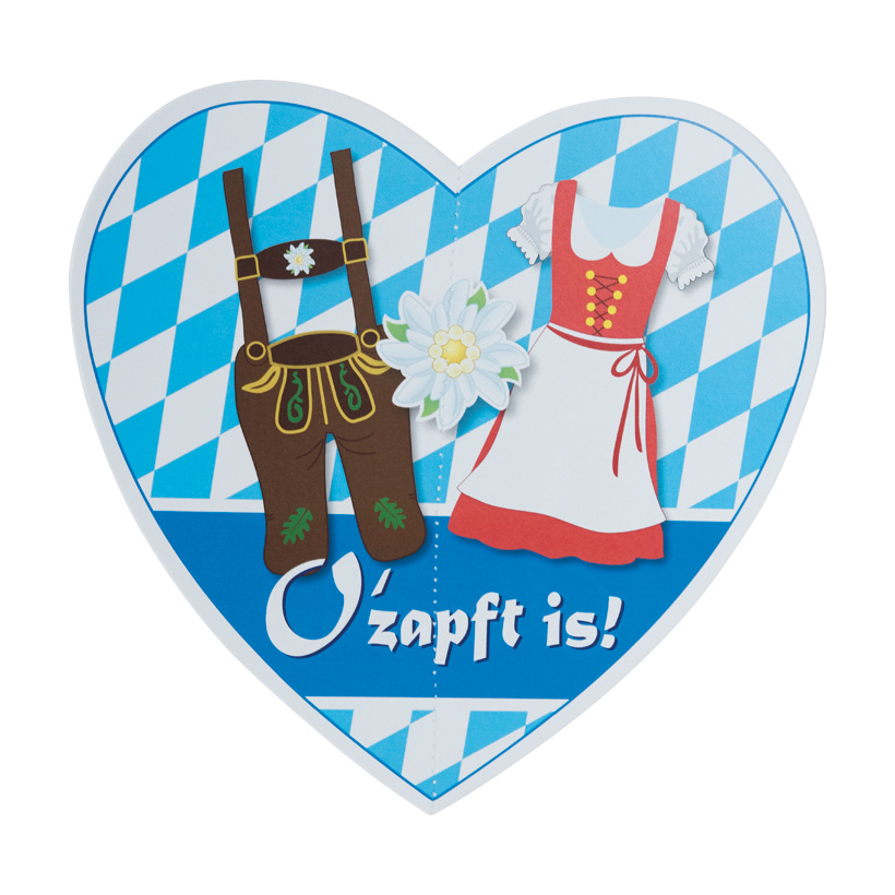 # Heart made of paper,  with lettering, "O' zapft is!" with nylon hanger