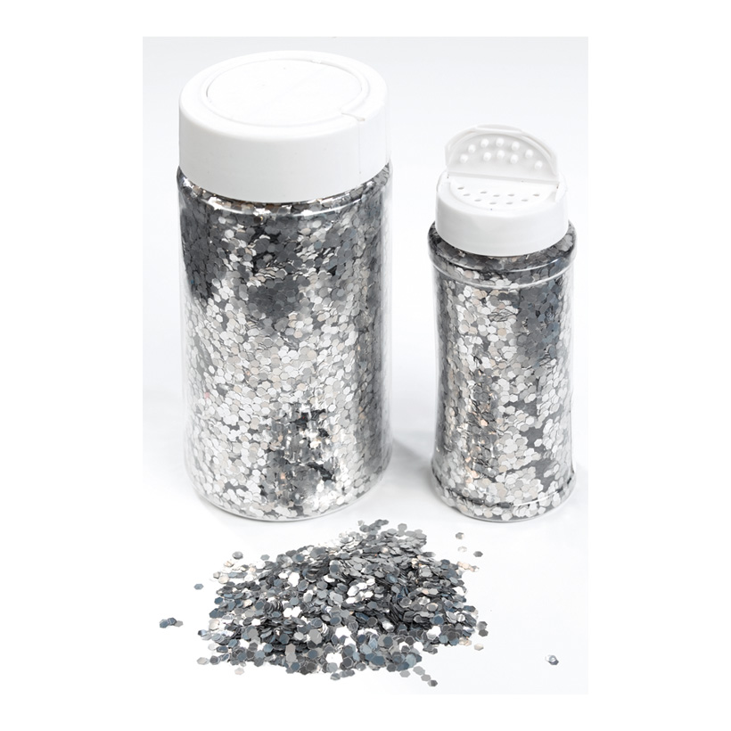 Coarse glitter in shaker can, 250g/can, plastic