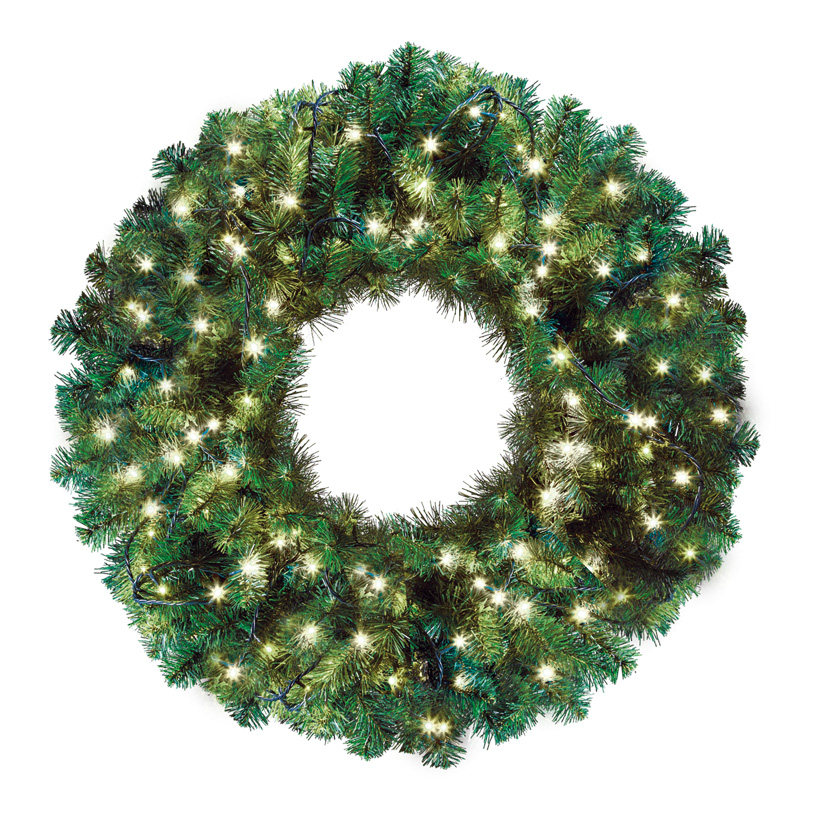 Noble fir wreath "Deluxe", Ø 90cm with 270 tips, 100 LEDs, IP44, for outside use, one-sided