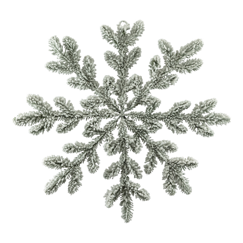Schneeflocke, Ø 53cm aus Kunststoff/Metall, flach, beflockt, mit Hänger