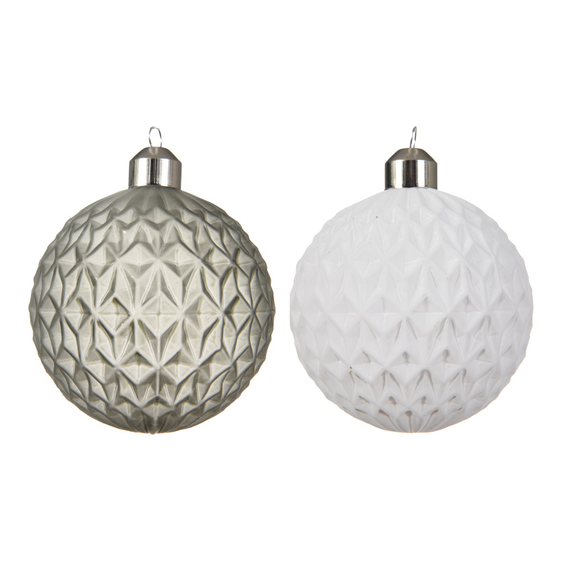# Glass balls, Ø 8cm with diamond cut & artificial leather hanger, 2 colours assorted, set of 6