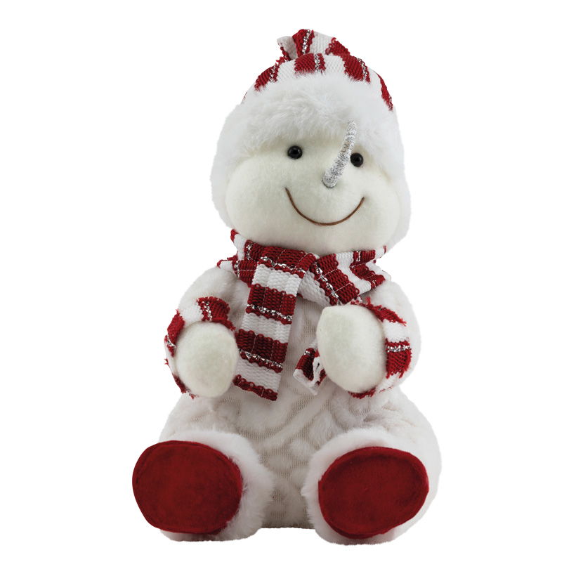 Bonhomme de neige , 28x19cm en polystyrène/tissu, assis, avec bonnet