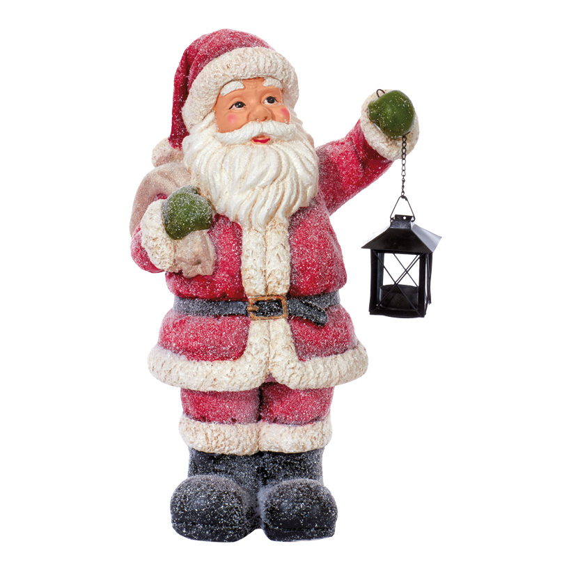 Weihnachtsmann 50x13x18cm, mit Laterne, Polymagnesium, leicht beschneit