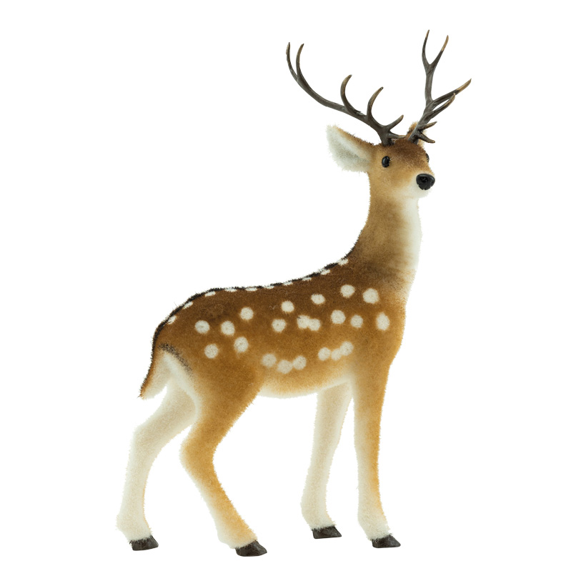 Deer, 23x13x40,5cm out of styrofoam, standing, with antlers, flocked