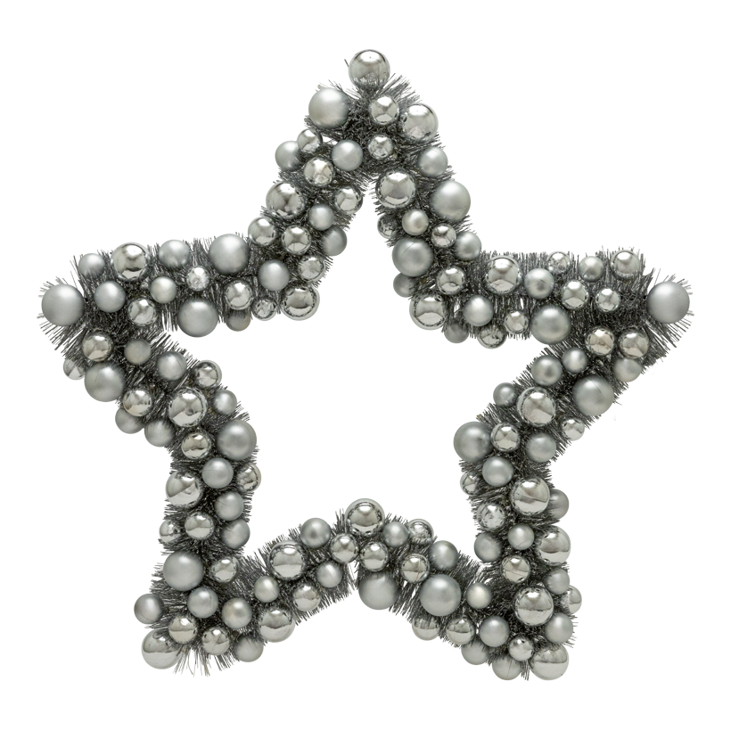 Star with Christmas balls, 40cm out of plastic, glittering, one-sided decorated