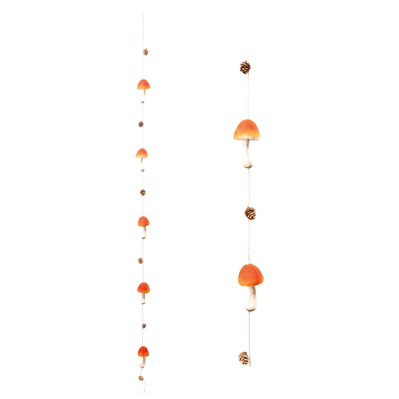 Mushroom garland, 180cm Pilze ca.10x6cm, Zapfen ca. 3x2cm 5-fold, out of styrofoam, with real pine cones