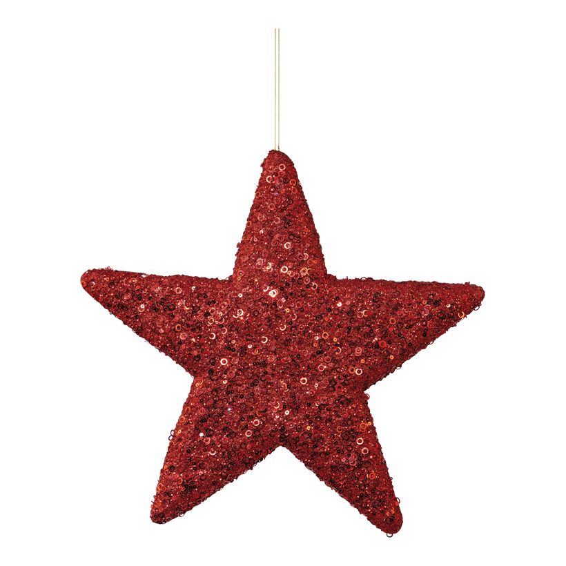 Stern mit Pailletten, Ø 40cm aus Kunststoff, flach, mit Hänger, beglittert