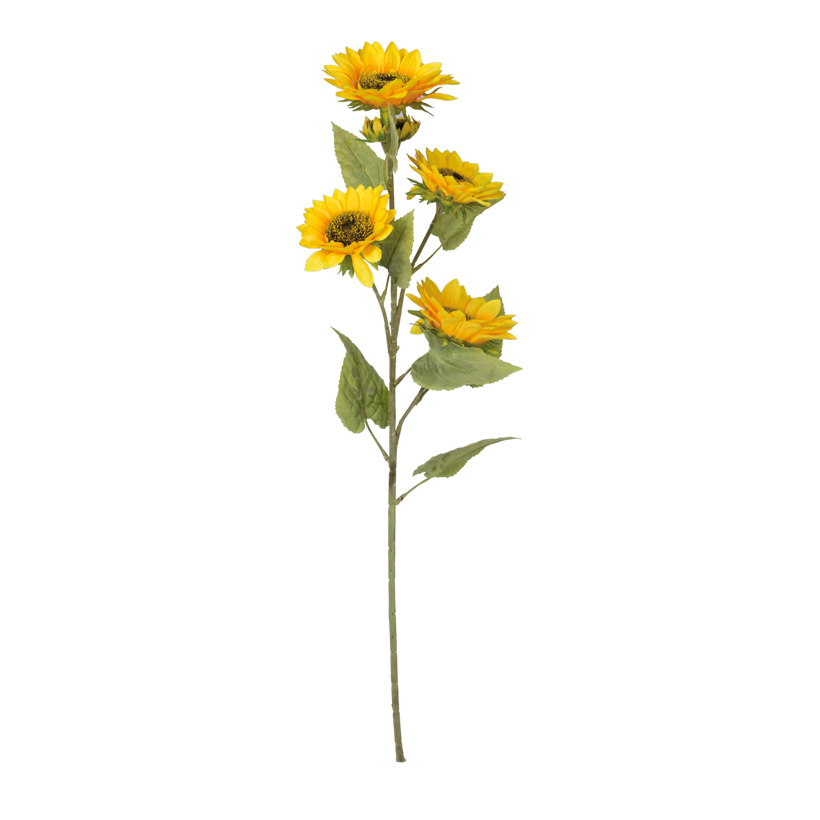 Sonnenblume, Blüte in Ø15cm, 3 xØ13cm, 1xØ7cm, 115cm, 5-fach, Kunstseide