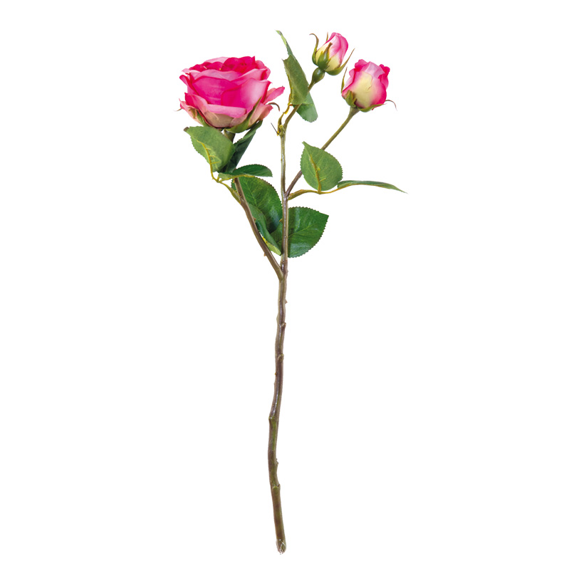 Rose, 46cm 3-fach, mit Blüte und 2 Knospen, künstlich