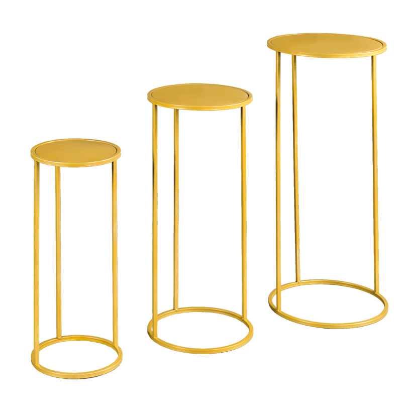 Metalltische, 22x22x50cm, 27x27x60cm, 32x32x70cm rund, im 3er-Set, pulverbeschichtet, ineinander passend