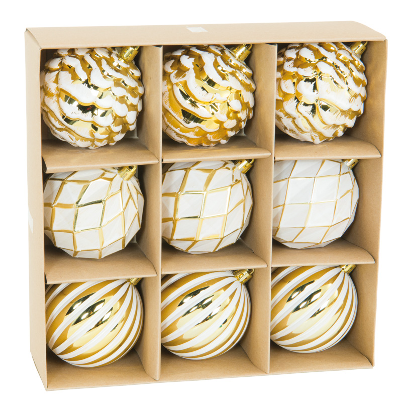 Christmas ball ornaments, 8cm 9 pcs. made of plastic, assorted, in blister with viewing window