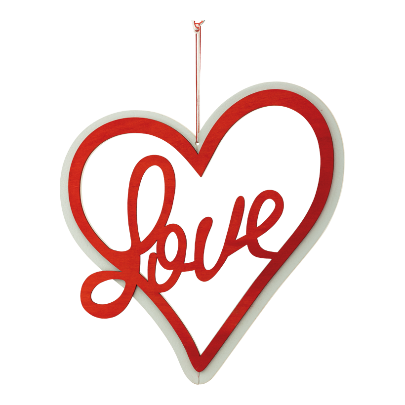 Cœur avec inscription "Love", 30x25cm en bois, à suspendre