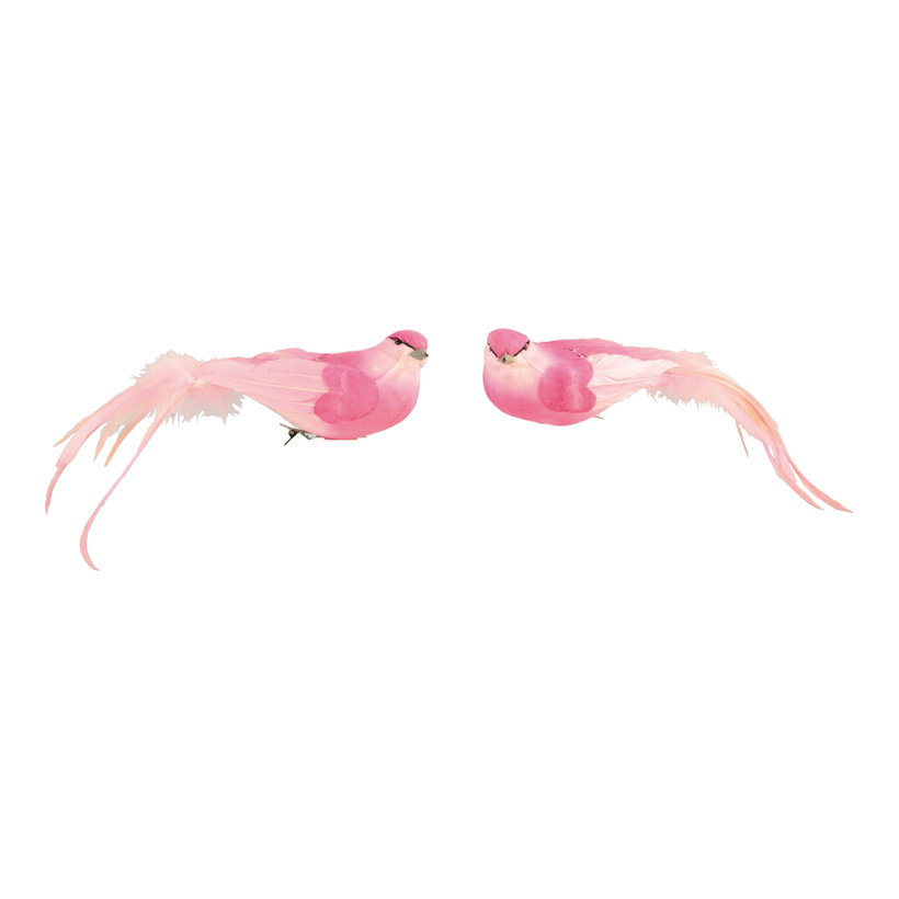 Birds with clip, 6x26cm, 2-fold assorted, styrofoam with feathers