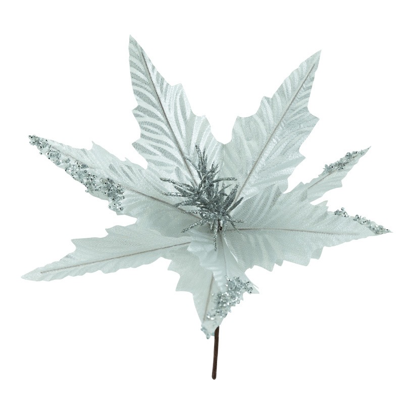 Poinsettiastecker, Ø 31cm Stiel: 14,5cm aus Kunststoff/Kunstseide, mit Glitter & Pailletten, biegsam