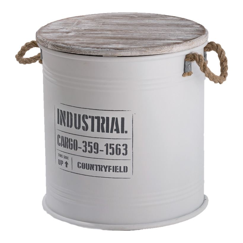 # Metal barrels, 37xØ35cm, 33xØ30cm, 26,5xØ25cm, set of 3, with wooden lid and rope