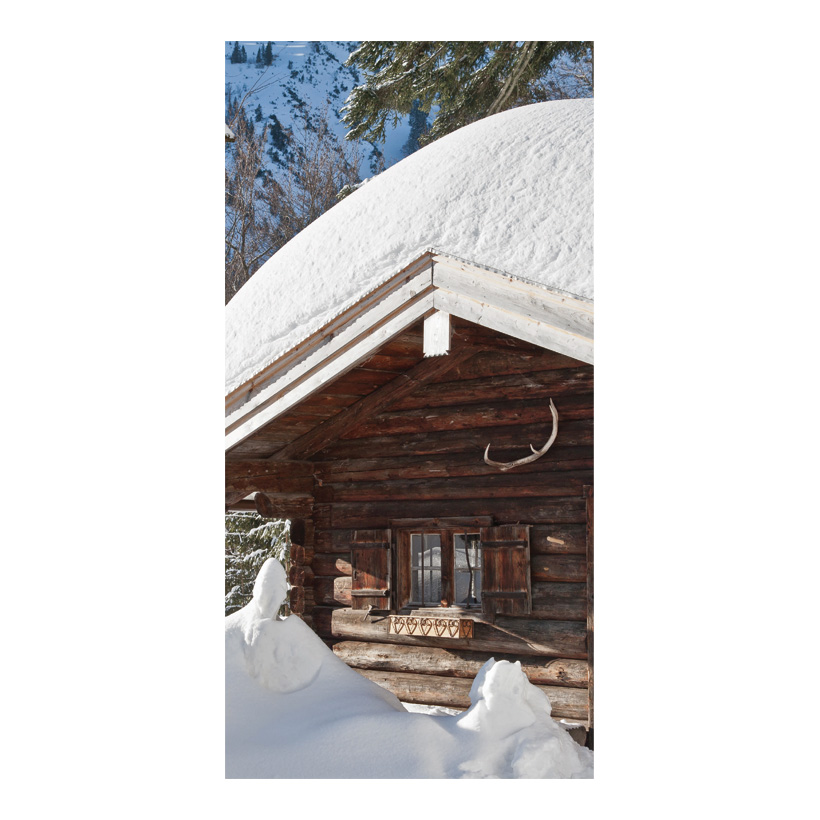 Motivdruck Berghütte im Winter, 80x200cm Stoff