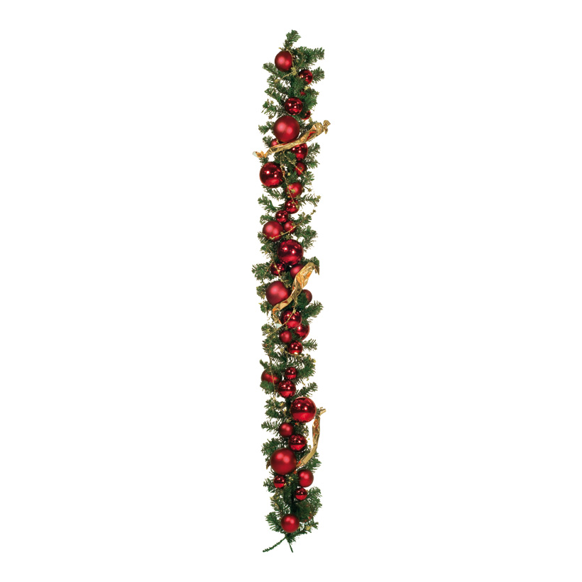 Fir garland, 180cm, decorated with balls and decorative ribbon