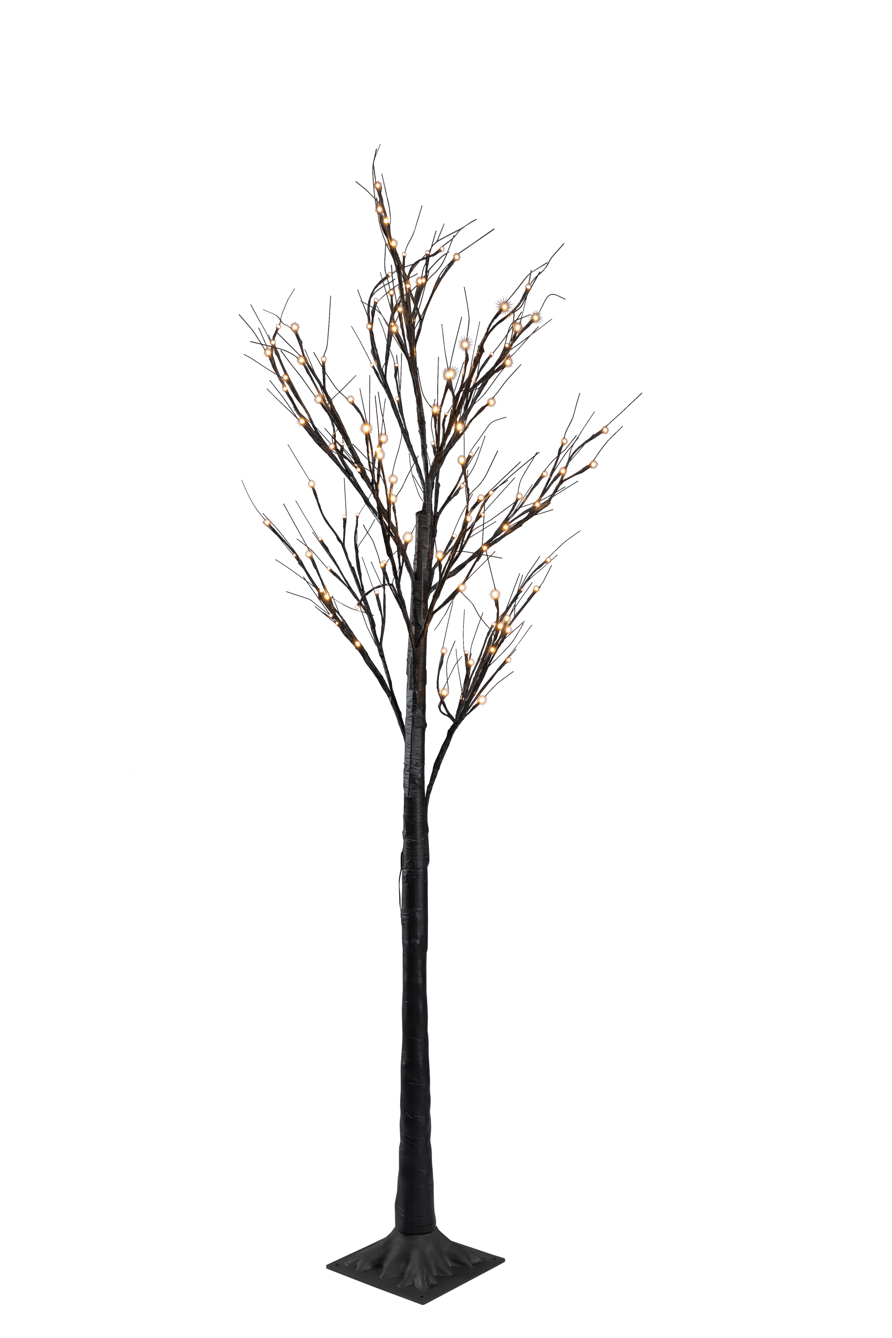 Baum, 180cm Kunststofffuß: 21,5x21,5x6cm mit 120 warm weißen LEDs, aus Kunststoff, 3m Zuleitung, mit IP44 Transformer, 24V, für innen