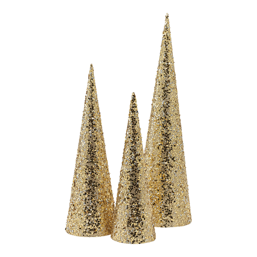 Kegel, 60cm Ø 16cm, 45cm Ø 14cm 38cm Ø 12cm 3 Stk./Set, aus Kunststoff, beglittert, ineinander passend