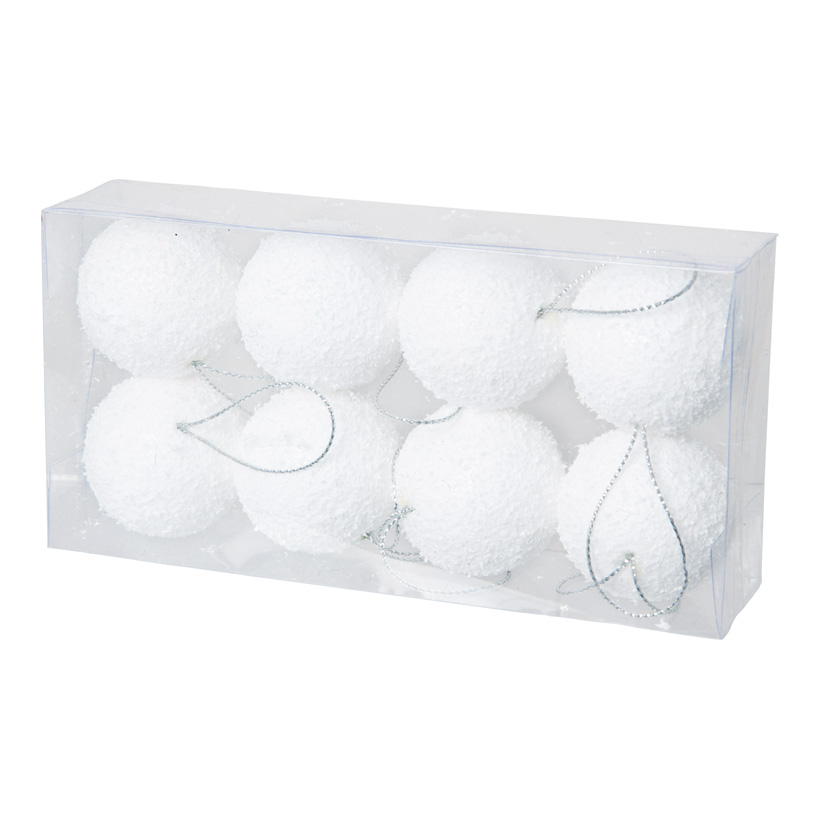 Boules de neige, Ø 4cm, 8pcs./blister, avec suspension, polystyrène