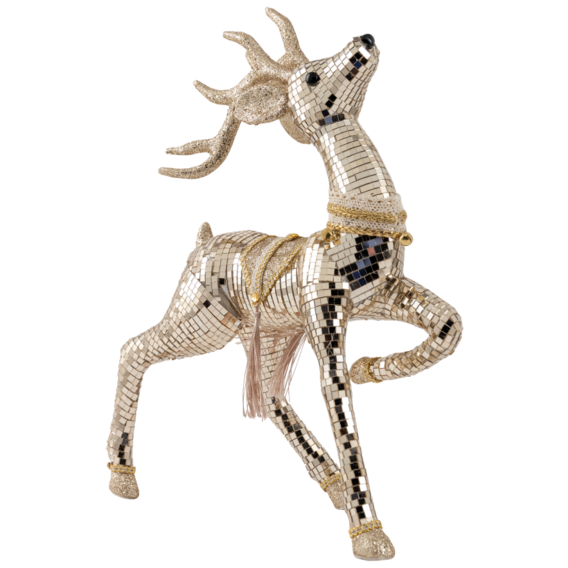Deer, 32x41x9cm out of styrofoam and plastic, decorated with mirror tiles, glittered