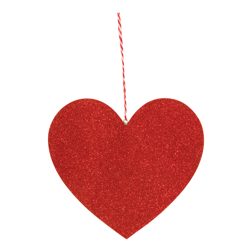 Heart with hanger, 20cm Dicke: 5mm, ouf of wood, flat, with glitter, double-sided