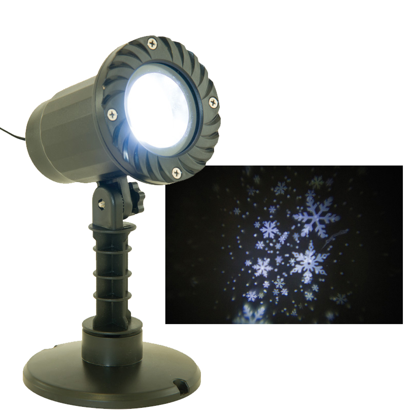 LED Strahler, 21x12cm projiziert weiße und blaue Schneeflocken, mit 4 LEDs, für Außen geeignet, IP44 Trafo, Befestigung durch Erdspieß/Metallbügel