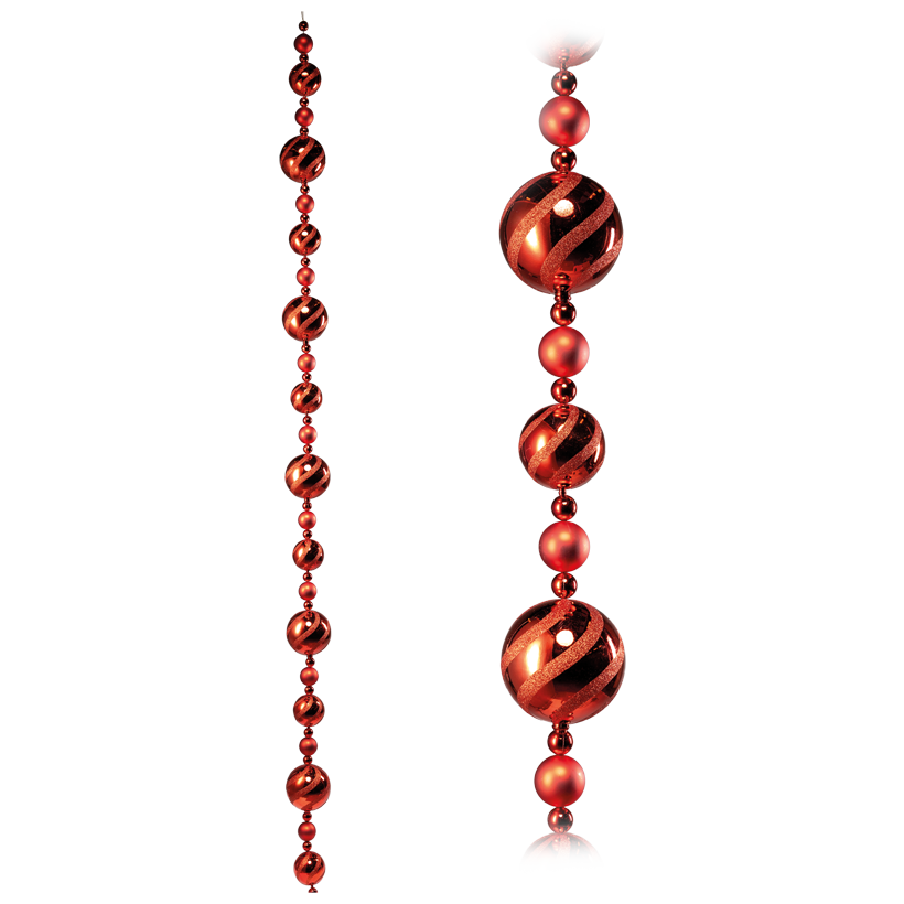 Christmas ball garland, with 45 balls, 270cm Ø 3/6/10/14cm out of plastic, shiny/matt/with glitter stripes