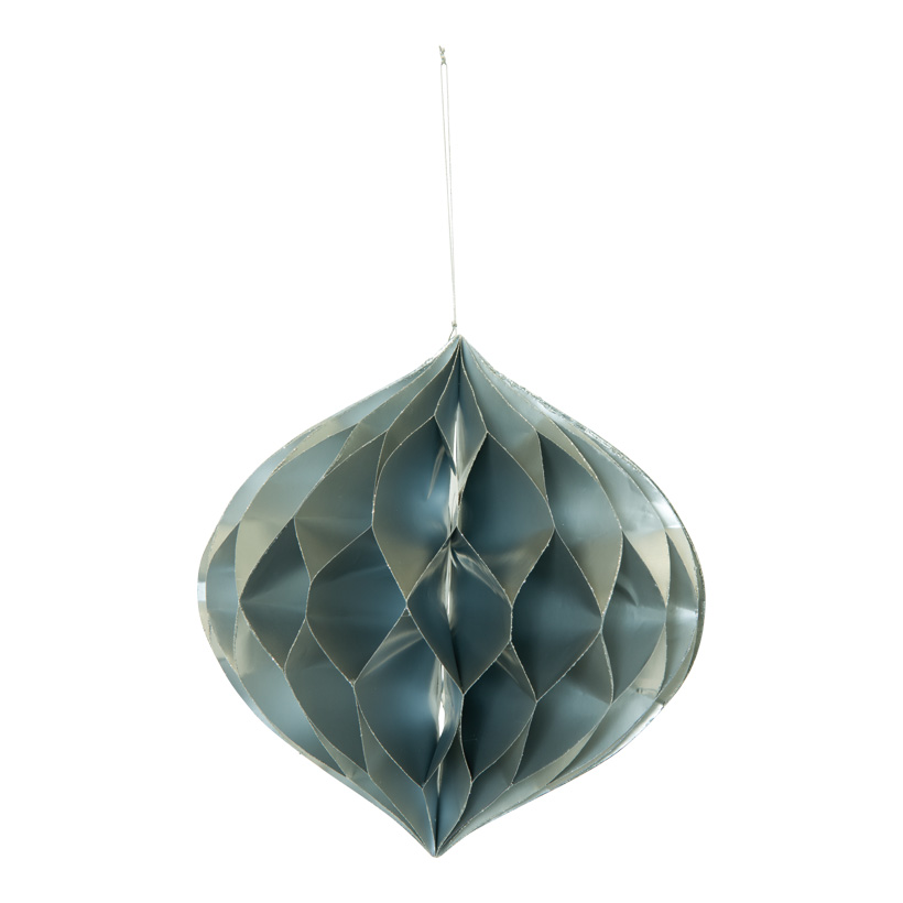Ornament, 25cm zwiebelförmig, faltbar, mit Hänger, aus Papier, mit silber glitzernden Rändern, Magnetverschluss