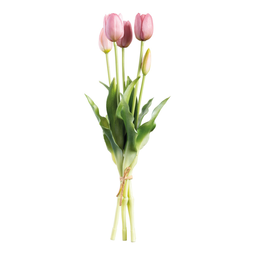 Bouquet de tulipes, 40cm Stiel: 35cm 5-fois, en plastique/soie artificielle, flexible, effet touche réelle