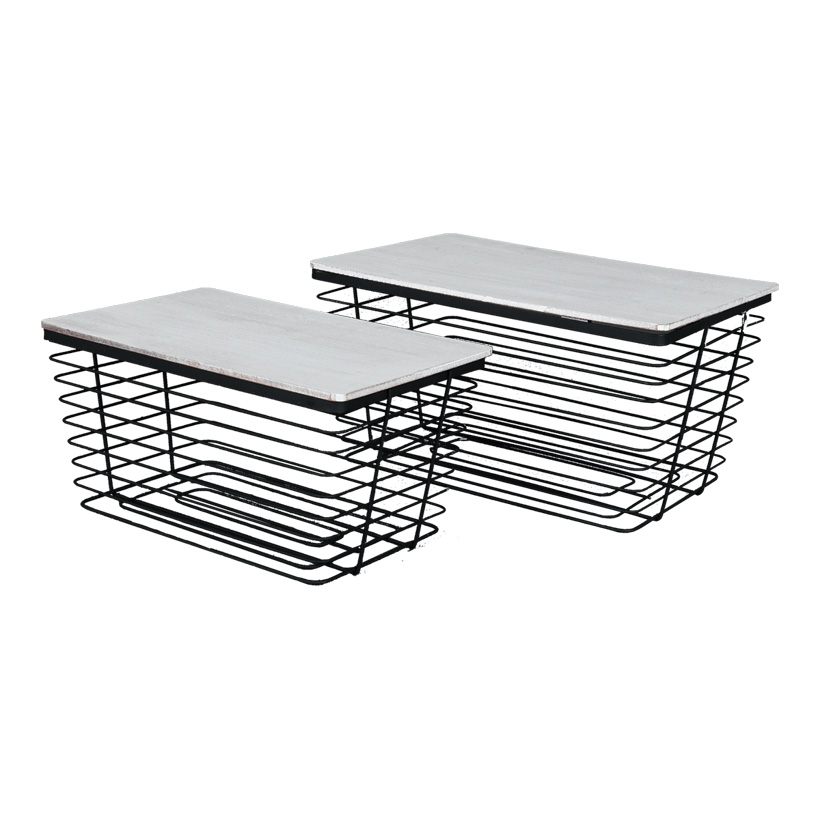 # Metal baskets, 39,5x26,5x21,5cm 34,5x22x17,5cm set of 2, rectangular, with wooden lid