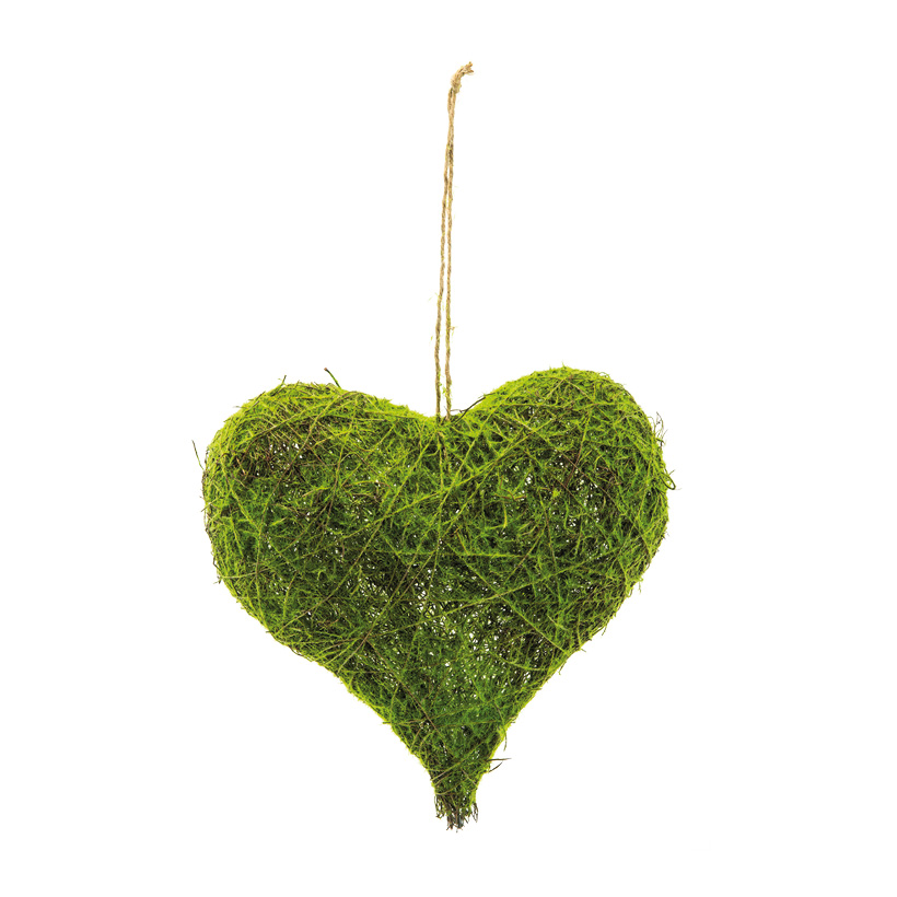 Natural wicker heart, H: 30cm B: 30cm with artificial moss