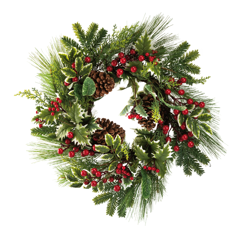 Couronne de sapin avec baies, ⌀ 60cm innen ⌀ 30cm en polystyrËne/plastique, pomme de pin ⌀ 8cm