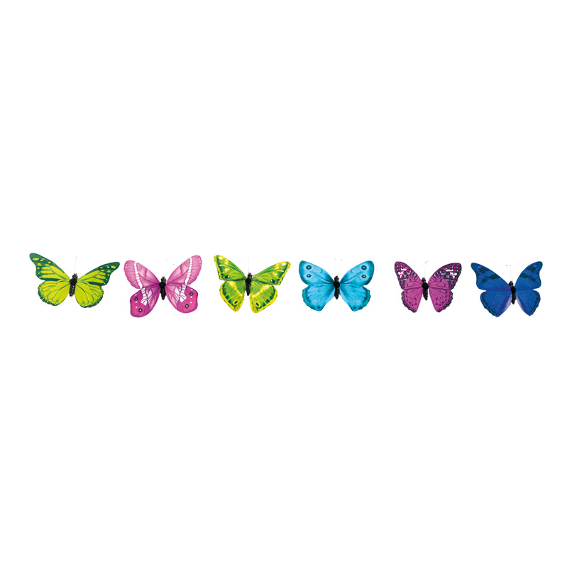 Butterflies, 20cm, 6-fold, with metal wire, in blister pack
