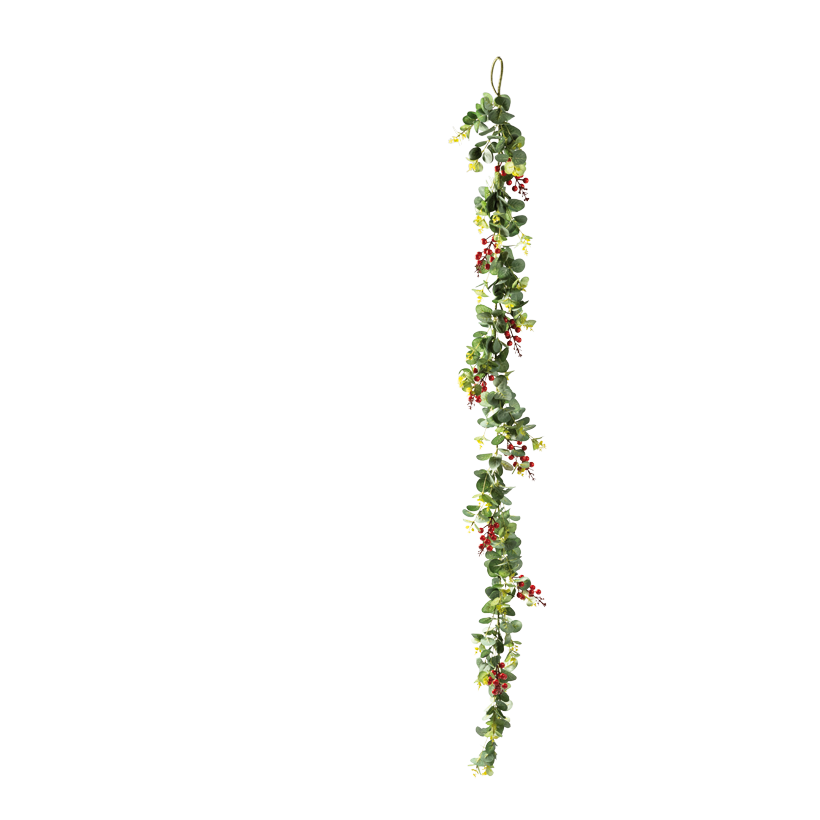 Eukalyptusgirlande, 170cm mit roten Beeren, aus Kunststoff/Kunstseide, zum Hängen