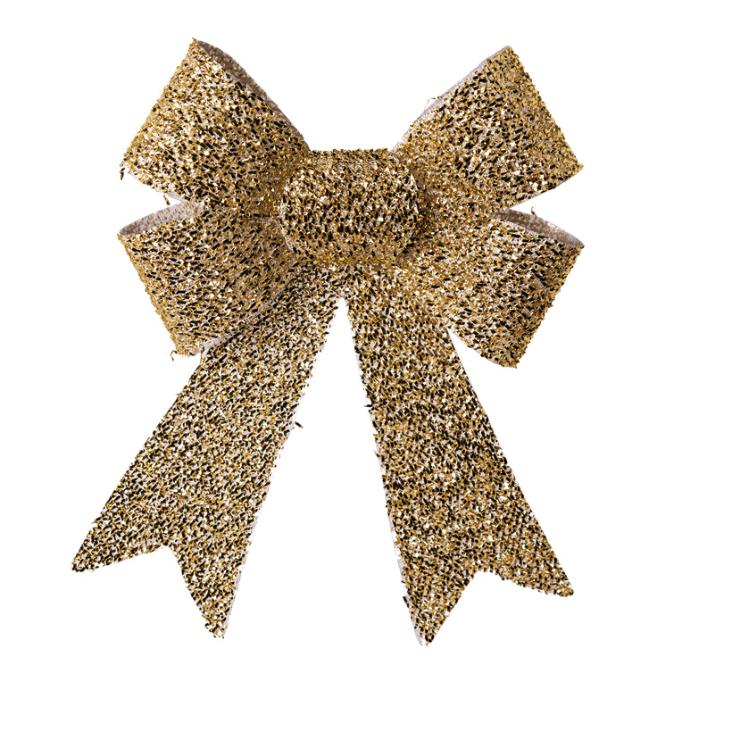 Bow with glitter, 25x16x2,5cm front side covered with tinsel, back side smooth, made of plastic