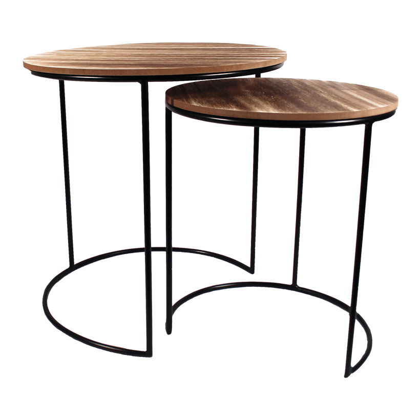 # Metal tables, 1. 44x45cm  2. 34x41cm with MDF top,  set out of 2, round